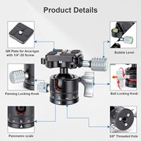 Adaptateur de montage de trépied à rotule en aluminium à profil bas HILIGHTS, panoramique à 360°, CNC, 28 mm, pour caméra vidéo DSLR, trépied, monopode