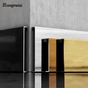 Papan pinggir baja tahan karat untuk dinding logam tersembunyi Led alas lantai marmer ubin mdf Skirting Aluminium profil