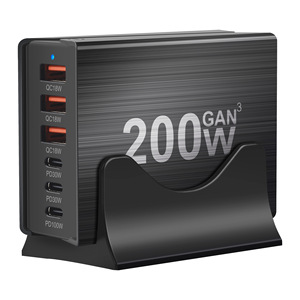 200W GaN Desktop Charger 6 Port PD QC Laptop <b>Charging</b> <b>Station</b> Aluminum With Holder - Product Image 1