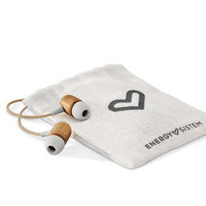 Écouteurs écologiques en bois de cerisier (Mini jack, Intra-auriculaires, Bois durable, Câble en chanvre, Micro, Commande vocale) - Product Image 2