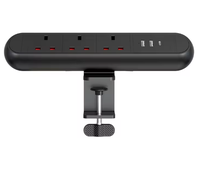 Multiprise noire en aluminium et plastique avec pince de fixation britannique, réglable 50 mm, avec double ports USB pour bureau, cuisine et maison