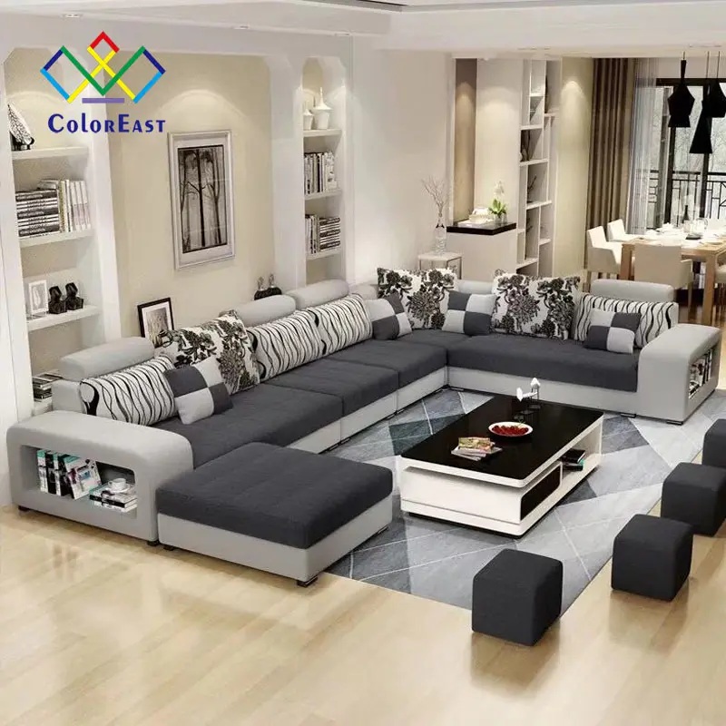 Big Size Couch Set U-vorm Sectionele Stof Hoek Hout Sofa CEFS002 Voor Woonkamer