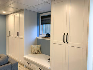 Meuble de rangement encastré pour entrée, en bois peint blanc, avec banc à chaussures, vente en gros, directement de l'usine CANA - Product Image 3