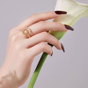 Dylam Dainty <b>Sterling</b> <b>Silver</b> Rhodium 18K Gold Plated <b>Adjustable</b> Open Resizable Jewelry Crescent Moon Sun 5A Zirconia <b>Rings</b> - Product Image 6
