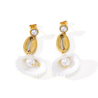 Boucles d'oreilles tendance personnalisées OEM en acier inoxydable plaqué or 18 carats, inaltérables, accessoires de mode bijoux océaniques