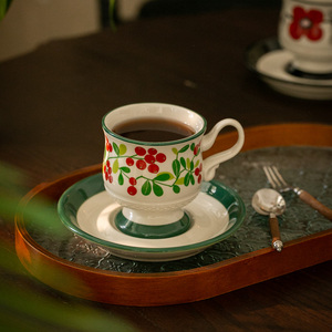 Vintage Ceramic <b>Coffee</b> <b>Mug</b> and Saucer Chinese Tea Cup <b>Set</b> 250ml Ceramic Latte Cup - Product Image 3