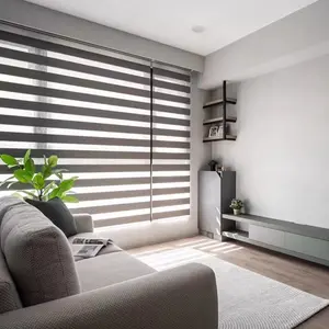 Cortinas zebra motorizadas para decoração de interiores domésticos FH Smart, em camadas duplas transparentes e com filtro de luz despojada