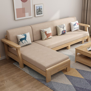 Dazhang Jiaju Solid Wood <b>Sofa</b> <b>Bed</b> L Shape Convertible With Fabric Combination For <b>Small</b> Apartment Living Room Furniture - Product Image 3