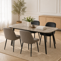 Table à manger minimaliste italienne en pierre frittée, 4 motifs disponibles avec chaises orange/noir/bleu