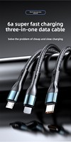 Cable de Carga Trenzado de Nailon de 120W con Conectores Micro USB Tipo-C, Tres en Uno, Carga Súper Rápida, Universal para Apple y Android