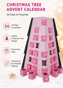 Calendrier de l'Avent de Noël 24 jours en forme d'arbre avec boîtes cadeaux individuelles, support de présentation rose réutilisable pour la décoration de la maison pendant les fêtes - Product Image 2