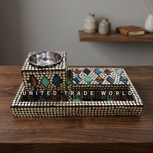 Bandeja de latón hecha a mano con incrustaciones de piedras, quemador de incienso Bakhoor, juego de quemadores de incienso de United Trade World - Product Image 4