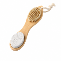 Brosse de nettoyage multifonction en bambou, double face, pierre ponce et poils de porc, pour le nettoyage des mains, des pieds et des ongles