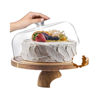 Alas Kue Kayu Akasia Modern 2-in-1 dengan Penutup Kubah Akrilik Besar, Nampan Dekoratif, Papan Sajian Dessert, Papan Charcuterie