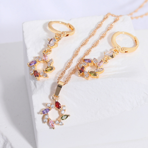 Conjunto de joyería de moda de Dubái para novia, collar y pendientes de circón colorido chapado en oro de 18k, conjunto de joyería - Product Image 5