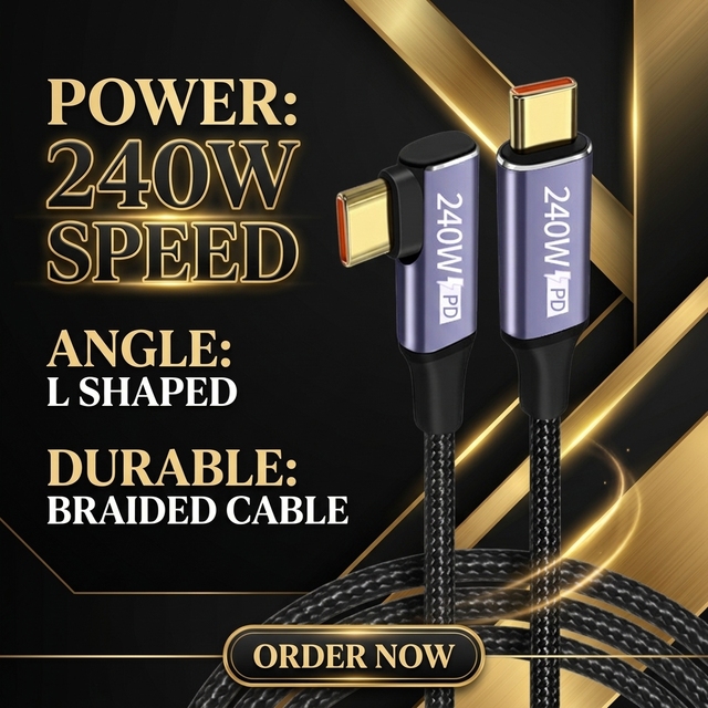 High Quality Elbow Type-C Data Cable USB-C to C Fast Charging PD240W Fast Charging Cable 480Mbps Data for Laptop Mobile Phone