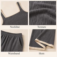 Conjunto de Dos Piezas OEM ODM para Mujer, Top Corto con Ribetes en Contraste Gris Marfil y Textura Acanalada, Pantalones Culottes Anchos, Conjunto Informal