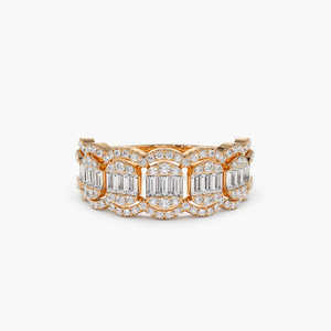 Bague ethnique pour femme en or massif 14 carats avec diamant naturel VS taille baguette serti halo, 1,10 carat, plaqué rhodium, certifiée, faible MOQ - Product Image 2