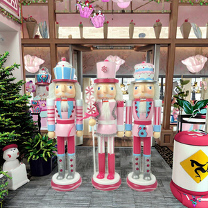 Shunbei 38CM Pink Wooden <b>Nutcracker</b> Soldier Christmas Scene Decoration Eco-Friendly Glossy Finish Puppet Toy Tabletop Ornament - Product Image 2