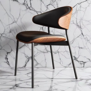 Chaise de salle à manger de luxe italienne, chaise de bureau design minimaliste, chaise de café en bois massif, pour zone de négociation, avec plateau incurvé, style ancien - Product Image 2