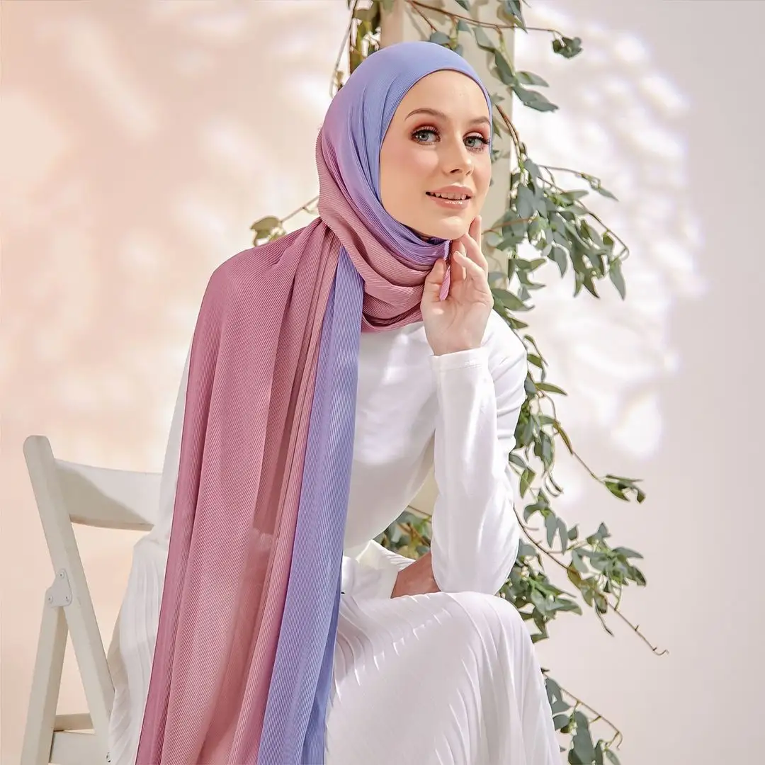 사용자 정의 디지털 멋진 인쇄 여성 미니 pleated 옹 브르 쉬폰 hijab 말레이시아 목도리 hijab 스카프