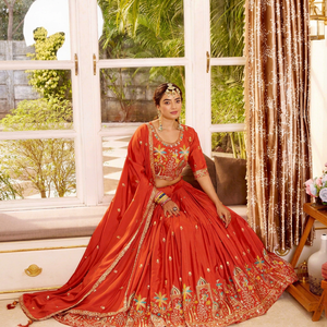 <b>Red</b> Embroidered <b>Lehenga</b> Choli Set Women Traditionals Ethnic Wear <b>Wedding</b> India Pakistan Style Floor-Length Loose Fit - Product Image 2
