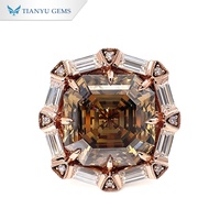 Bague Tianyu Gems en or rose 18K 14K 10K pour femme, avec moissanite champagne taille Asscher 18x18mm, 28,57 carats au total, personnalisable