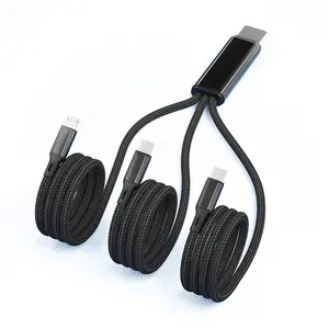 Kabel pengisi daya ponsel, kabel pengisian daya USB Tipe C 3 in 1 pengisi daya 8-pin tipe C, kabel pengisian anyaman nilon cepat