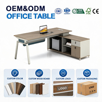 Table de bureau moderne simple OEM ODM avec armoire de rangement latérale, poste de travail pour personnel, couleur personnalisée, plateau en bois, logo, mobilier de bureau