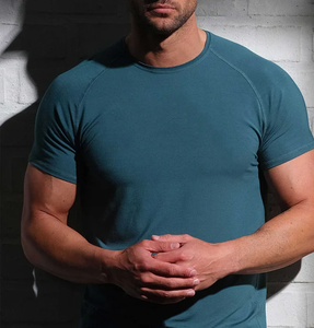 T-shirt da <span class=keywords><strong>uomo</strong></span> in cotone di bambù all'ingrosso, neutre, per allenamento, fitness, atletica, palestra, ad asciugatura rapida, aderenti - Product Image 5