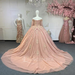 Jancember ANY137 Vintage pink Quinceanera Ball Gown Dresses with Flowing Sleeve - Product Image 5