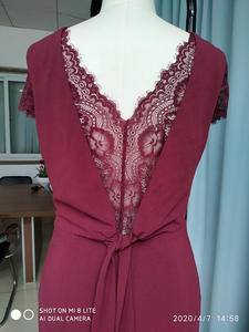 Váy Cưới Tay Áo Ren Vỏ Sò Ren Lưng Dài Trailing Burgundy Nàng Tiên Cá Phù Dâu Váy Cưới - Product Image 5