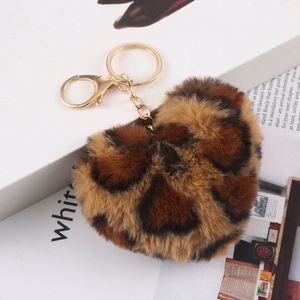 9cm Heart Shape Furry Love Fur Ball Keychain Pom Pom Keyring Bag Charm Leopard Print <b>Key</b> <b>Chains</b> Women Bags Pendant - Product Image 5