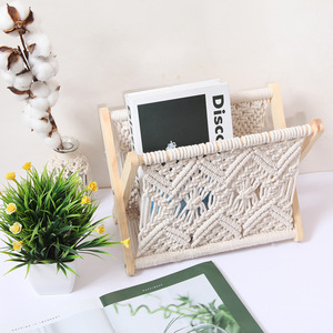 Nordic Cotton Rope Woven Magazine Rack Storage <b>Shelf</b> For Books <b>Desktop</b> Organizer Photo Prop - Product Image 2
