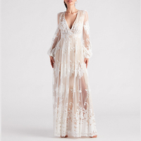Personnaliser les robes longues de mode de vacances femmes Maxi décontracté dames col en V A-ligne à manches longues maille florale élégant robes décontractées