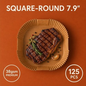 Forros Cuadrados Marrones Naturales para Freidora de Aire, 7.9" 8 Pulgadas, 125 Unidades, <span class=keywords><strong>Doble</strong></span> Desechables, Antiadherentes, Ecológicos, para Hornear, 5.8 Qt, para Galletas - Product Image 1