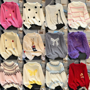 Áo chui đầu nữ dài tay nhiều màu thả Vai thường ngày mùa xuân mùa thu thường xuyên phù hợp với Colorblock Cardigan mẫu áo len - Product Image 1