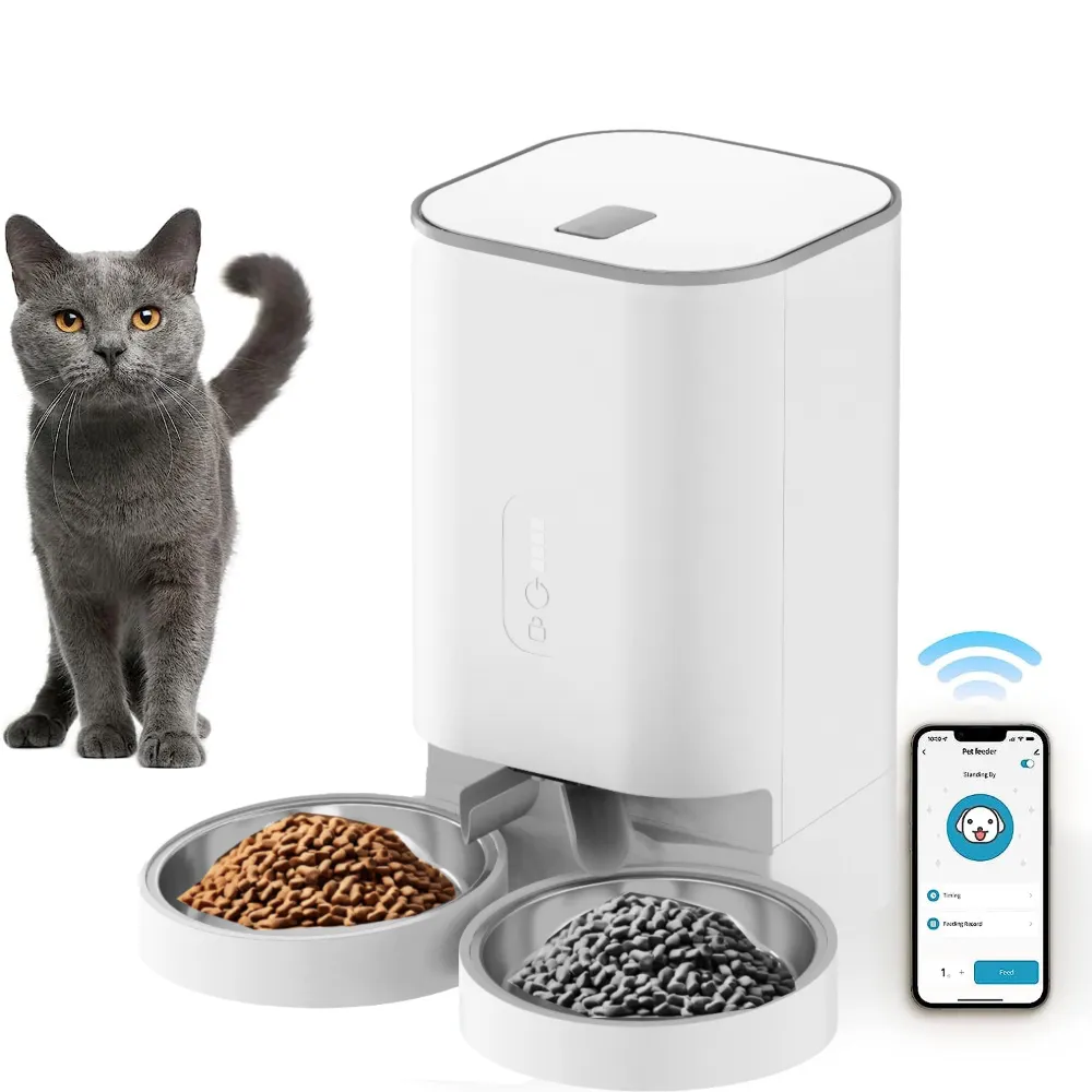 Akıllı 4L Wifi Pet kendinden besleyici dağıtıcı kaseler çift otomatik kedi besleyici 2 paslanmaz çelik gıda depolama köpek teknolojisi Ltd.