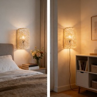 Applique murale bohème en rotin avec cordon de branchement, lampe murale rustique en osier, luminaire bohème fait main pour la décoration de chambre et de salon