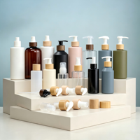 Bouteille de lavage en plastique avec pompe en bois écologique, pulvérisateur à gâchette en bambou, récipient vide pour gel douche et après-shampoing, emballage personnalisé pour marque