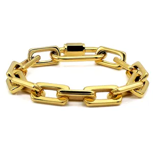 Brazalete Punk para mujer y hombre, joyería de mano, bloqueo de tornillo grande, cadena de acero inoxidable chapada en oro pesado, conjunto de collar