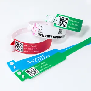 프로모션 맞춤형 인쇄 로고 일련 번호 QR 코드 팔찌 비닐 부드러운 일회용 플라스틱 팔찌 이벤트 병원