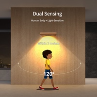 Lampe murale solaire minimaliste en bois massif naturel, rechargeable Type-C, double détection, pour couloir, chambre, placard