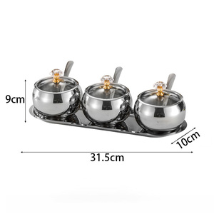 طقم حاويات توابل من الفولاذ المقاوم للصدأ 304 مع غطاء وملعقة وصينية - Product Image 2