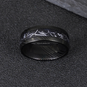 Poya người đàn ông của vòng màu đen 8mm Thiên Thạch Inlay vòng thép không gỉ Etch Damascus thép cho Mens cưới ban nhạc thời trang đồ trang sức - Product Image 2