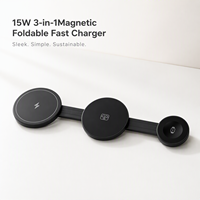 Station de charge rapide 3-en-1 15W PD pliable à rotation magnétique à 360° pour smartphones, montres connectées et écouteurs, entrée USB-C