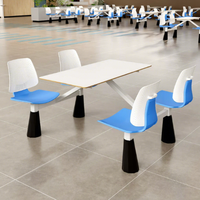 Ensemble table et chaises de cantine scolaire moderne et durable avec table en pierre et siège en plastique empilable 4 places à usage commercial