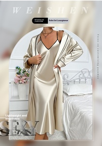 Mịn tùy chỉnh của phụ nữ ren-up Áo ngủ treo thiết lập nữ tính hai mảnh đồ ngủ có thể được mặc như một lớp bên ngoài - Product Image 2