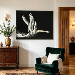 Tableau mural cygne noir et blanc Zen, peinture sur toile d'oiseau en vol, <span class=keywords><strong>affiche</strong></span> animale minimaliste moderne pour la décoration de la maison et du bureau - Product Image 1