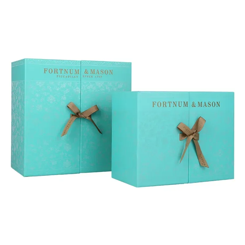 High Quality Gift Box with Ribbon Tie Double Door Open Paper Gift Box Custom Logo